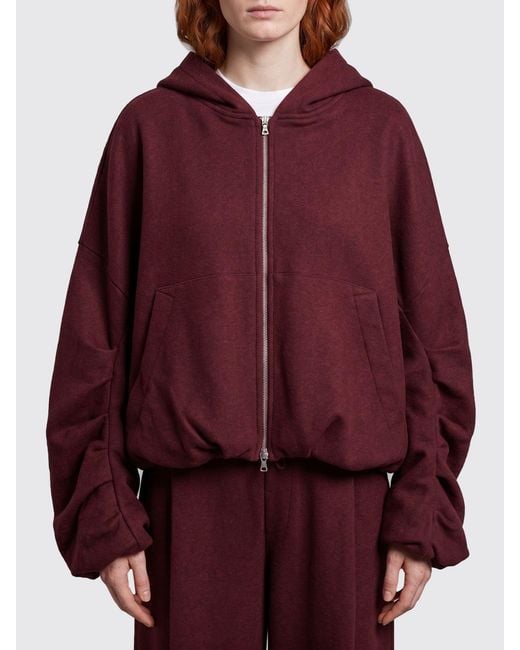 Dries Van Noten Red Oversized Cotton Zip-Up Hoodie With Kangaroo Pocket
