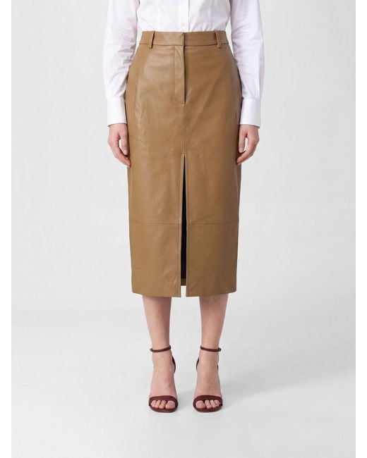 Khaite Natural Laminated Lambskin Pencil Midi Skirt