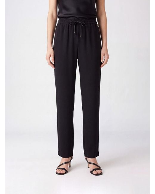 Herno Black High-Waisted Jersey Palazzo Trousers With Drawstring