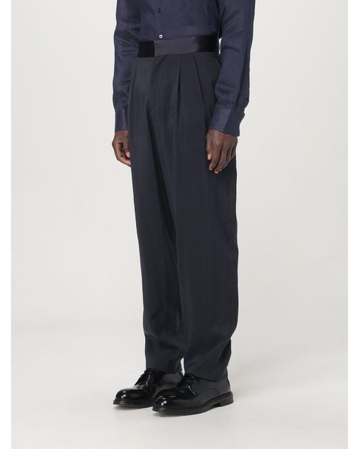 Giorgio Armani Blue Pleated Trousers Relaxed Fit for men