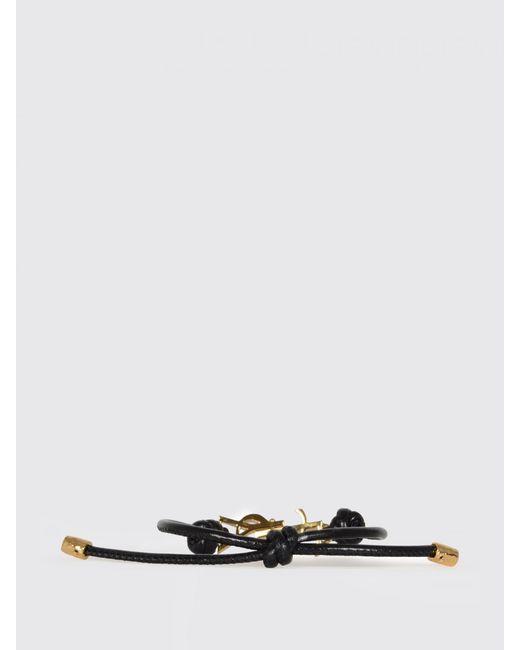 Saint Laurent White Cassandre Leather And Brass Bracelet for men