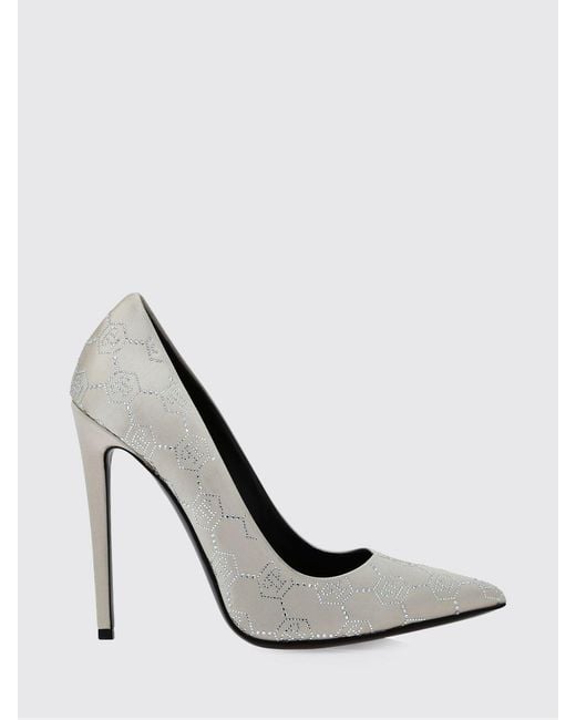 Philipp Plein White Satin Pumps With Rhinestone Hexagon