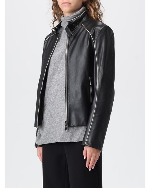 Emporio Armani Black Nappa Leather Jacket With Contrasting Edges
