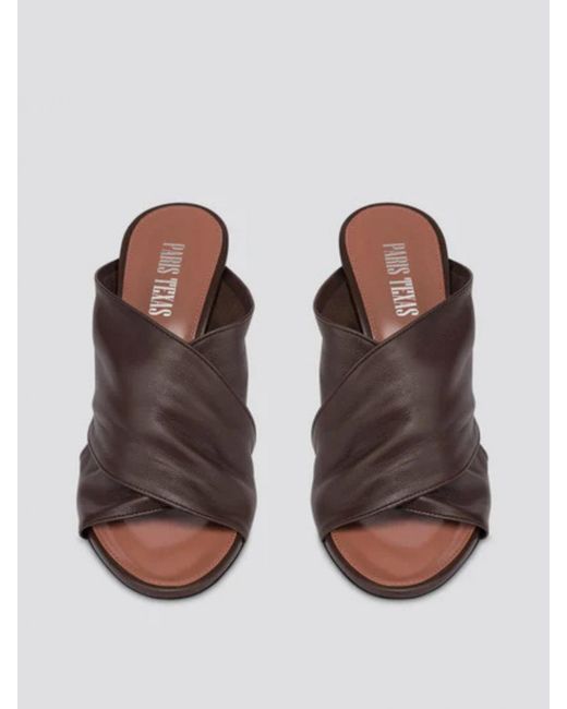 Paris Texas Brown Crossstrap Leather Mules Mid Heel