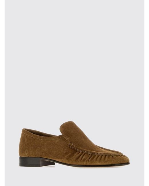 The Row Brown Two Ruched Suede Calfskin Loafers With Round Toe