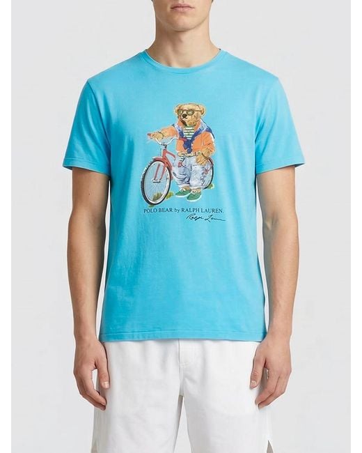 Polo Ralph Lauren Blue Cotton Crew Neck T-Shirt With Teddy for men
