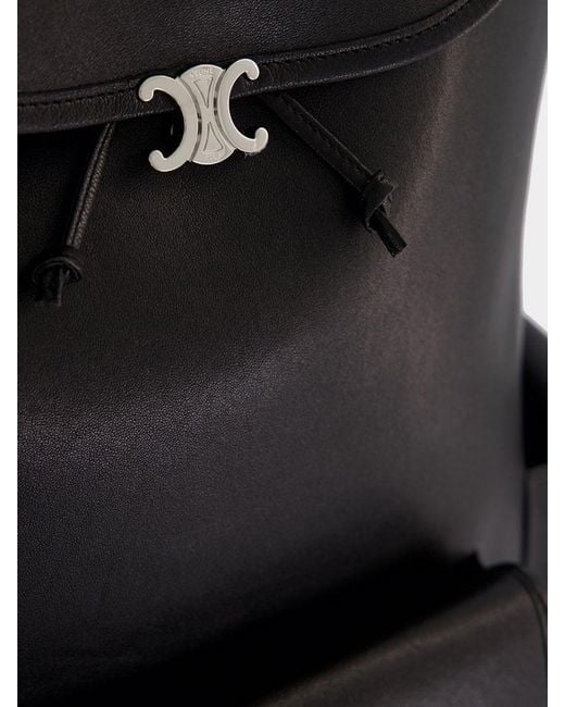 Céline Black Triomphe Lambskin Backpack With Drawstring And Flap Closure for men