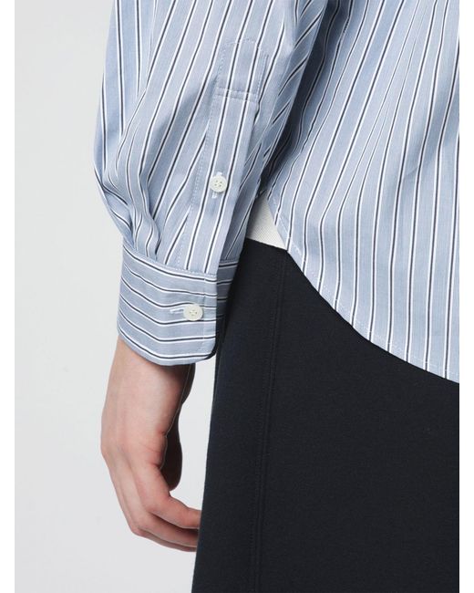 Sacai Blue Striped Cotton Shirt With Balloon Sleeves for men