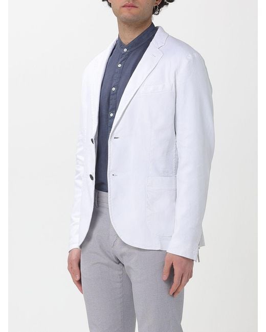 Mason's White Single Breasted Cotton And Linen Blazer for men