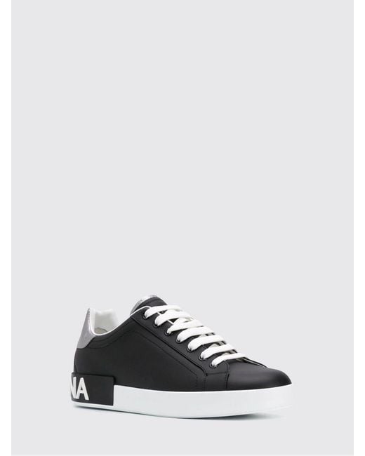 Dolce & Gabbana White Dolce &Amp Gabbana Portofino Smooth Calfskin Low-Top Sneakers With Logo
