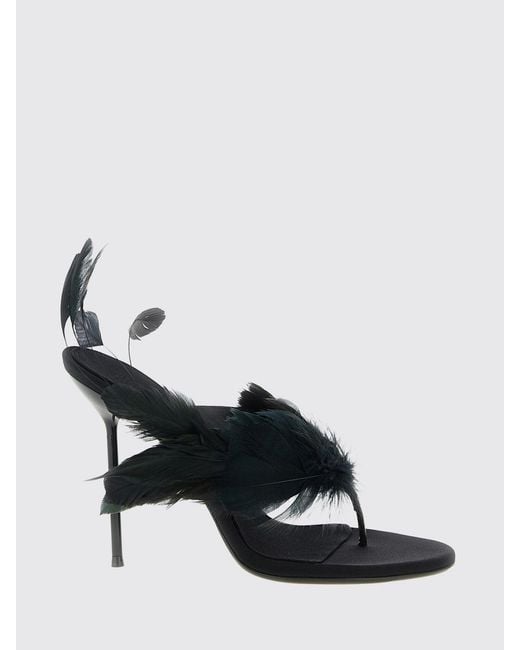 Paris Texas Black Lidia Satin Mules With Feathers