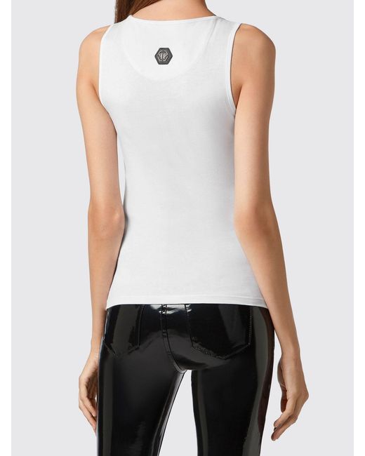 Philipp Plein White Slim Fit Teddy Bear Print Jersey Tank Top With Square Neck