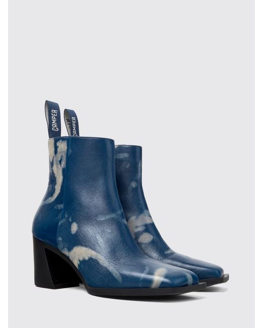 Camper Blue Karole Leather Ankle Boots
