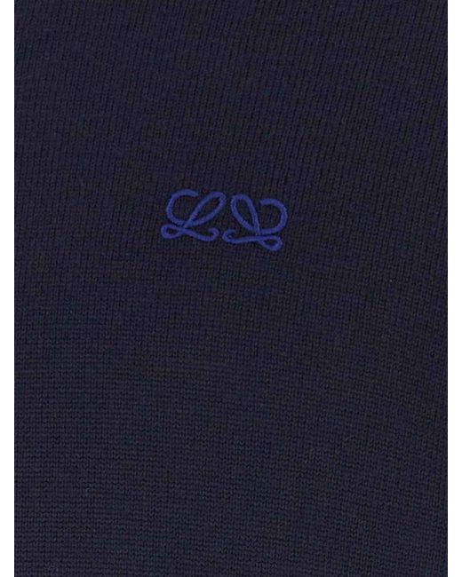 Loewe Blue Anagram Embroidered Wool Crewneck Jumper for men