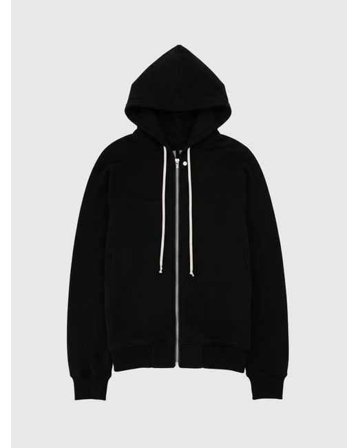 Rick Owens Black Cotton Zip-Up Hoodie for men