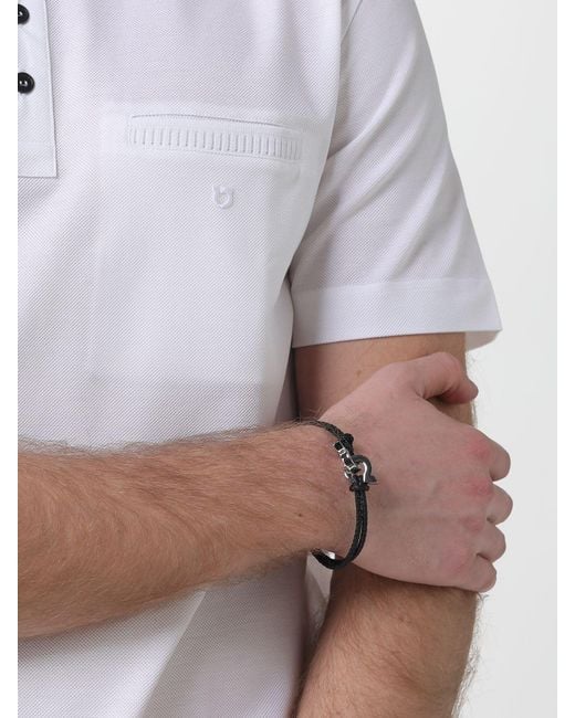 Ferragamo White Gancini Leather And Brass Bracelet for men