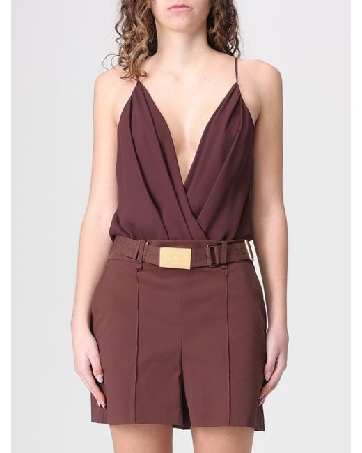 Elisabetta Franchi Purple Crêpe Bodysuit Top