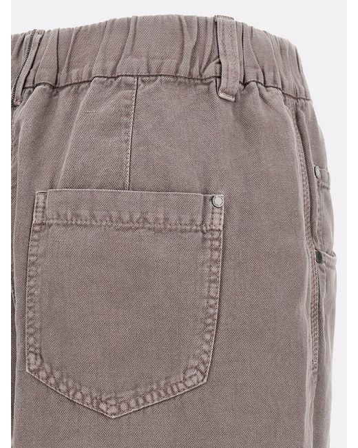Brunello Cucinelli Natural Cotton And Linen Cropped Trousers