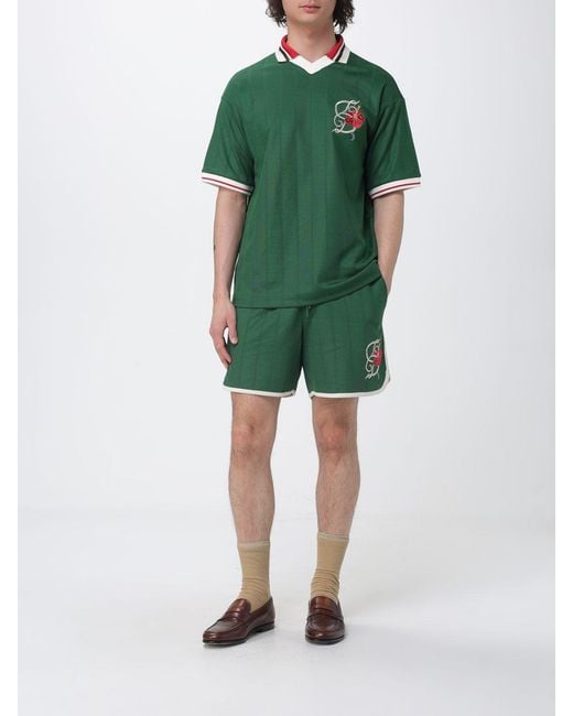 Drole de Monsieur Green Cotton Blend Shorts With Floral Embroidery for men