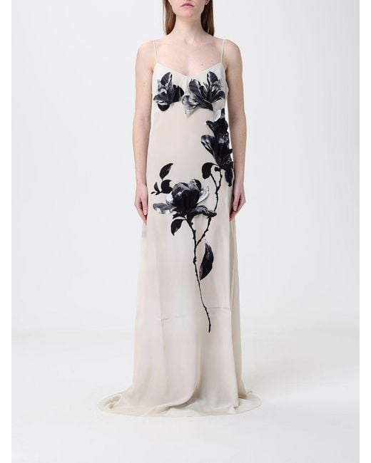 Ermanno Scervino White Floral Print Silk Long Dress