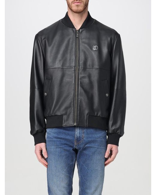 Just Cavalli Black Leather Bomber Jacket for men