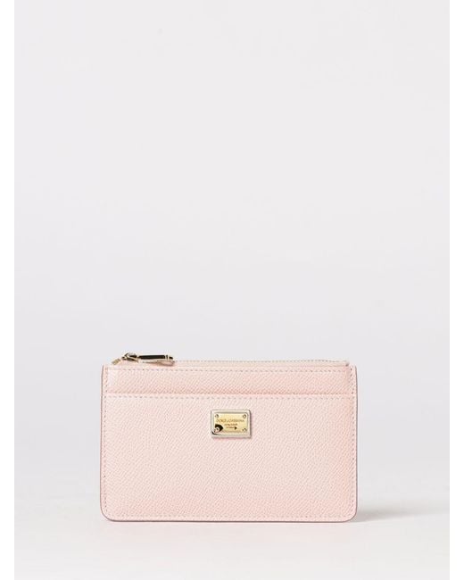 Dolce & Gabbana Pink Dolce &Amp Gabbana Grained Leather Card Holder
