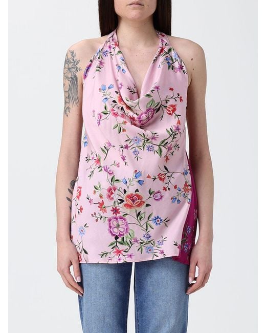 Liu Jo Red Satin Top With Floral Print