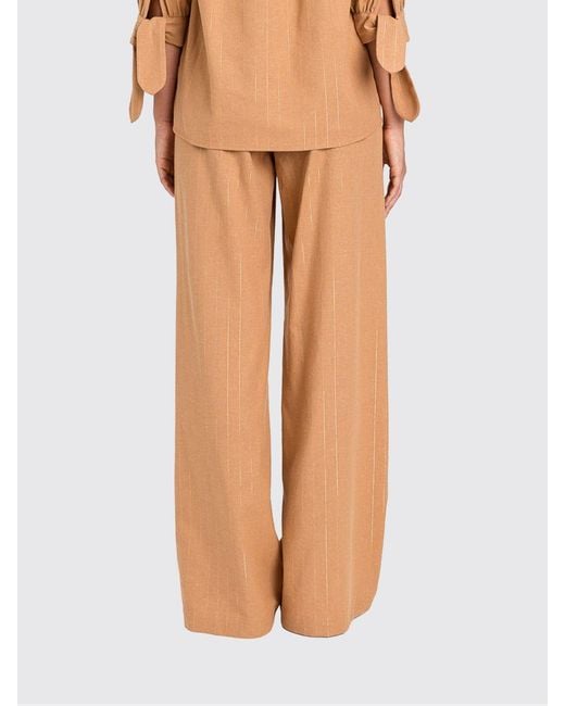 Twinset Natural Lurex Cotton Blend Palazzo Trousers