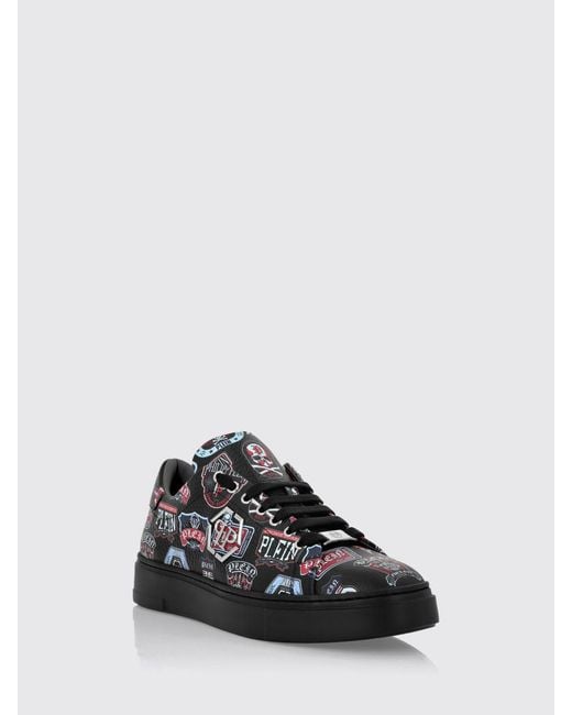 Philipp Plein Black Low-Top Calfskin Sneakers With Graphic Print for men