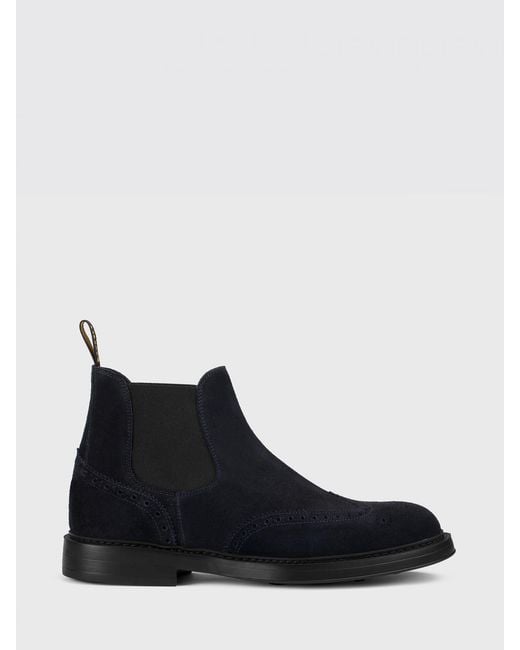 Doucal's Blue Suede Ankle Boots With Brogue Motif for men