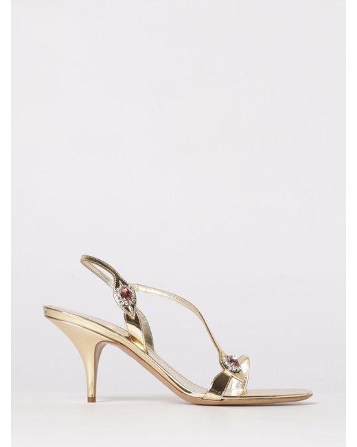 Ferragamo Natural Laminated Leather Sandals With Rhinestones