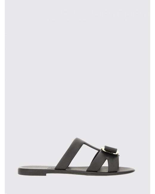 Ferragamo White New Vara Pvc Slides With Iconic Bow And Low Heel