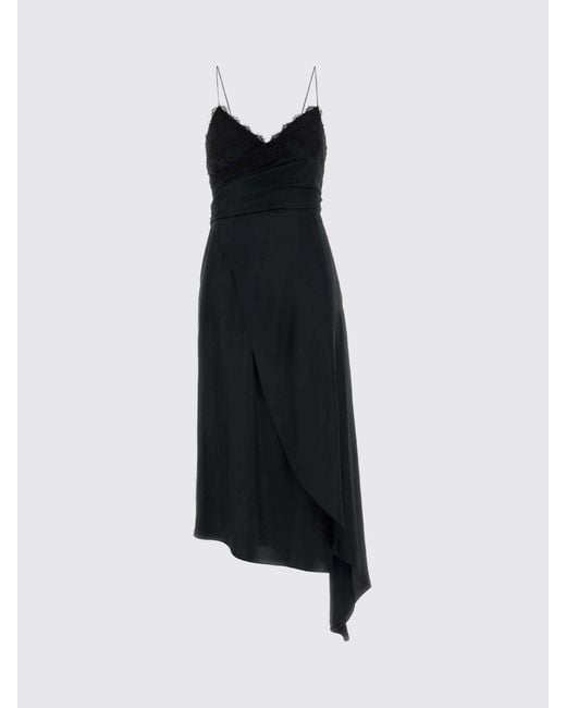 Moschino Black Satin Slip Dress With Lace Inserts