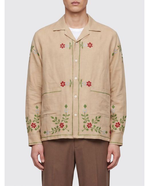 BAZISZT Natural Floral Print Long-Sleeved Shirt for men