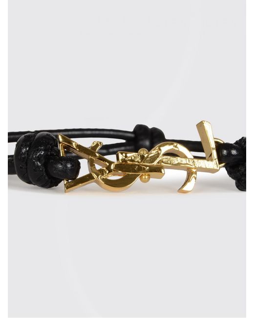 Saint Laurent White Cassandre Leather And Brass Bracelet for men