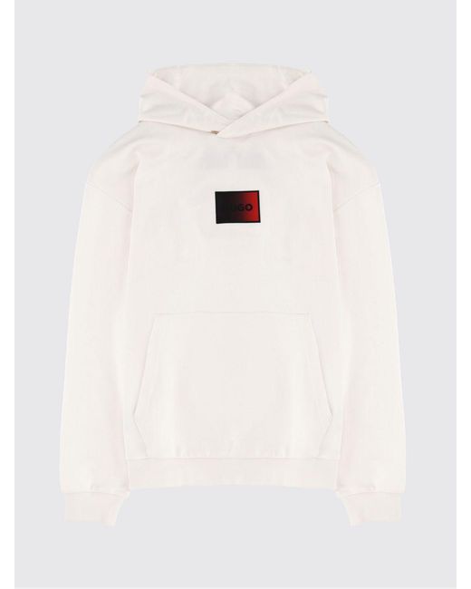HUGO White Cotton Hoodie With Logo for men