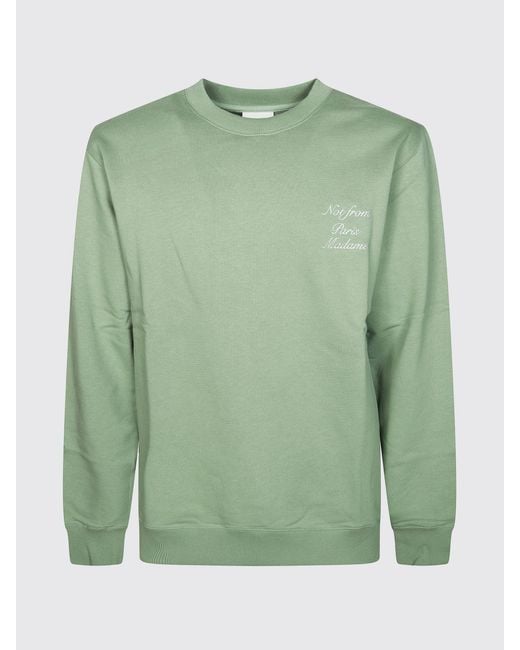 Drole de Monsieur Green Cotton Crew Neck Sweatshirt With Slogan for men