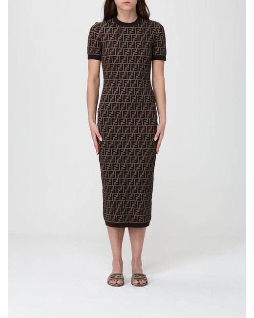 Fendi Black Ff Cotton Knit Sheath Dress
