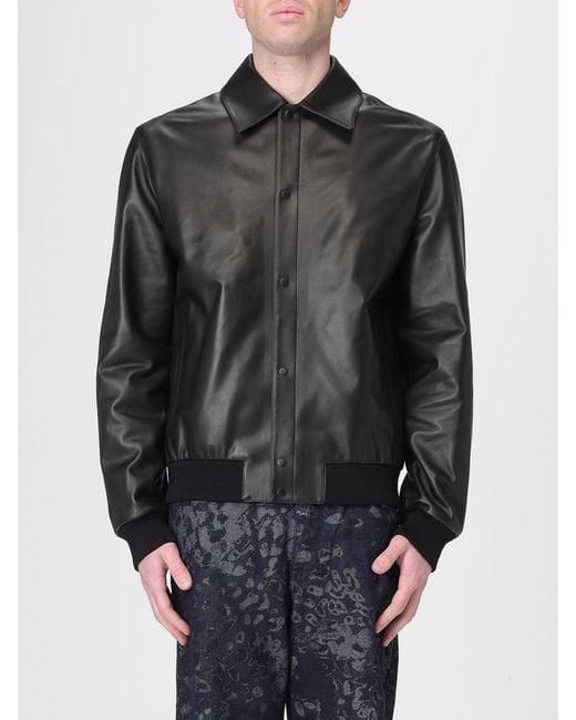 Fendi Gray Leather Blouson With Logo for men