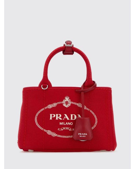 Prada Red Mini Jardinière Canvas Bag With Printed Logo