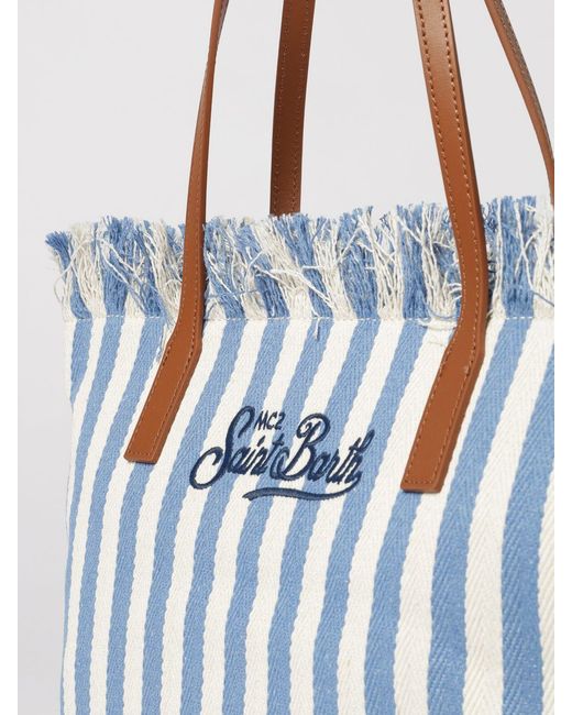Mc2 Saint Barth Blue Cotton Bag With Embroidered Logo