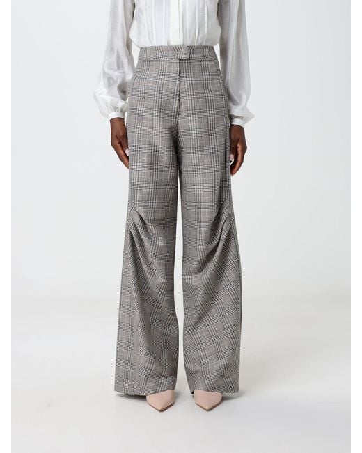 Hanita Gray Prince Of Wales Crêpe High-Waisted Flared Trousers