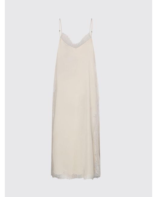 Mes Demoiselles White Midi Silk Slip Dress With Lace Inserts And V-Neck