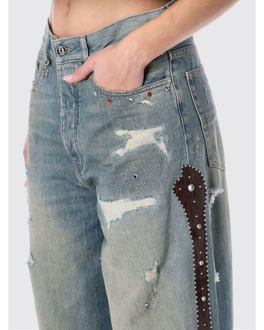 Amiri Blue Distressed Denim Wide-Leg Jeans
