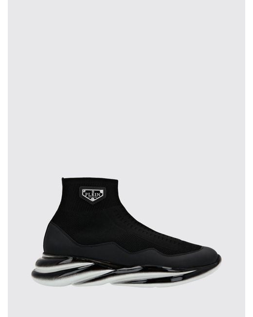 Philipp Plein Black High-Top Slip-On Sneakers With A Sock Design And Leather Inserts for men
