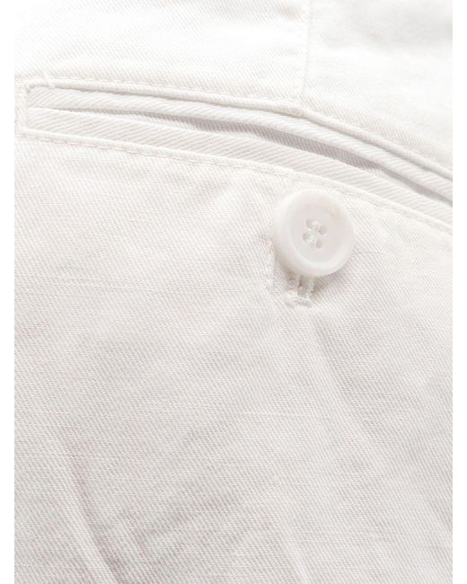 Aspesi White Mid-Rise Linen And Cotton-Blend Shorts With Cuffed Hems