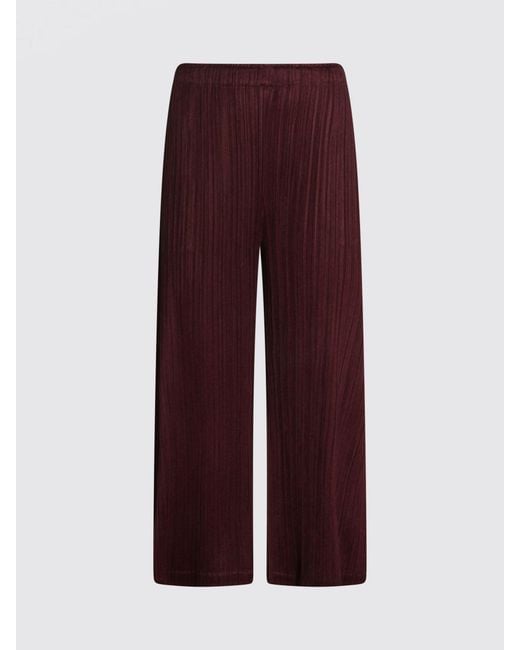 Pleats Please Issey Miyake Red Pleated Polyester Trousers