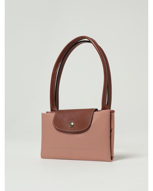 Longchamp Pink Le Pliage Original M Nylon And Grained Leather Bag