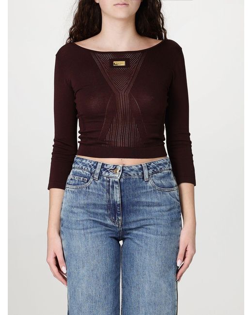 Elisabetta Franchi Blue Perforated Viscose Knit Top