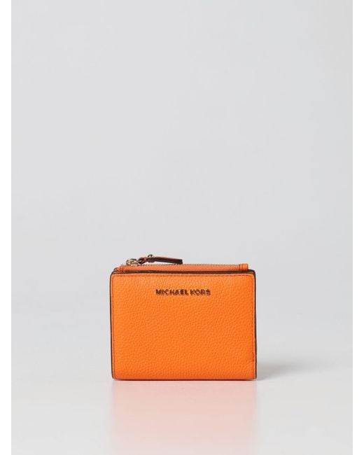 Michael Kors Michael Wallet In Grained Leather in Orange | Lyst